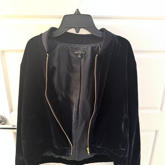 J.CREW BLUE VELVET BOMBER JACKET MEDIUM - Picture 1 of 3